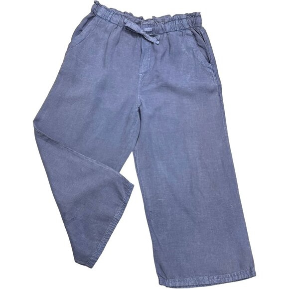Anthropologie Cloth and Stone Blue Linen Drawstring Wide Leg Crop Pants - Picture 1 of 8